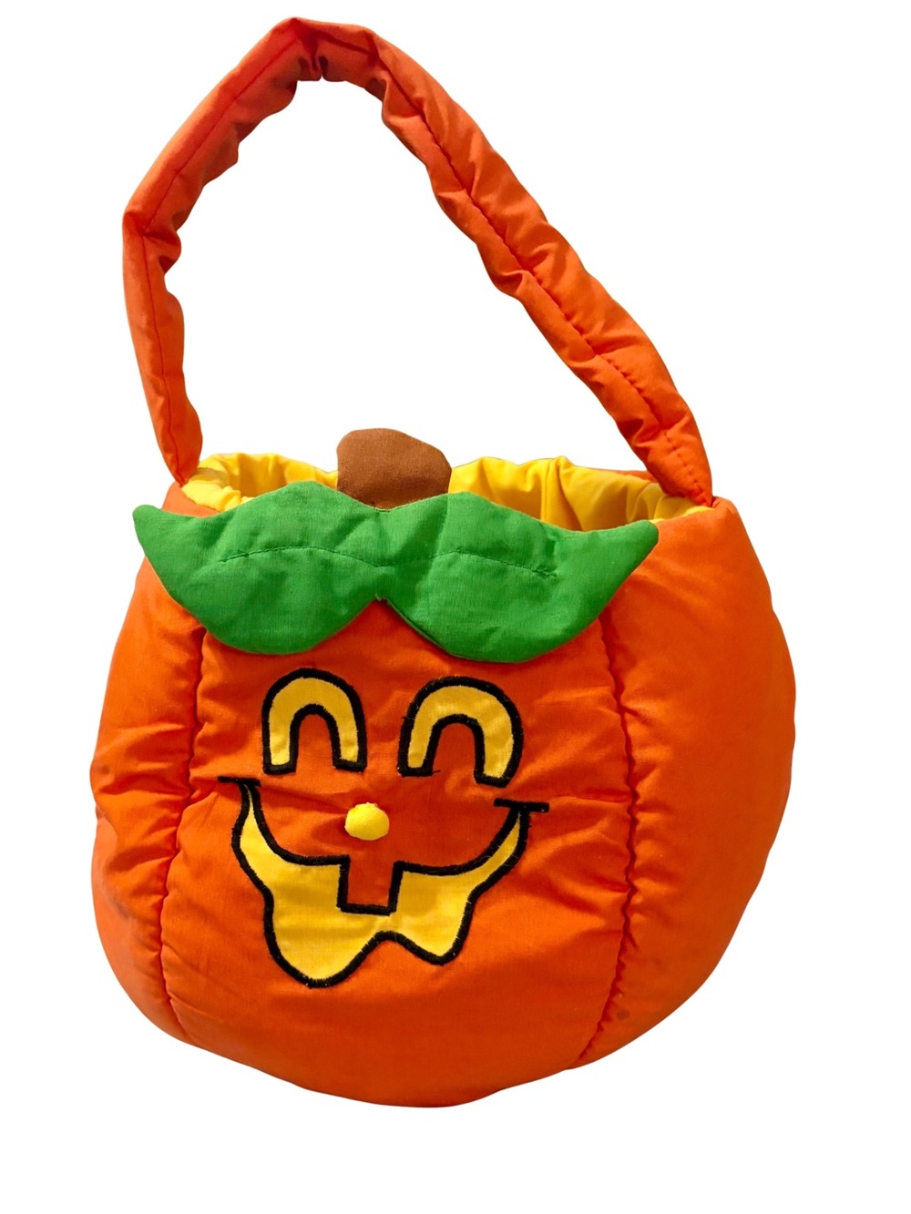 Kids Orange Pumpkin Plush Trick-or-Treat Bag with Green Leaf Accent